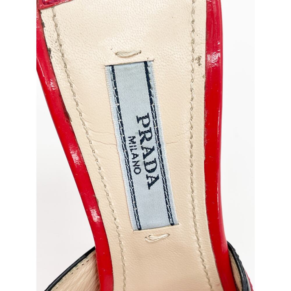 Prada S/S 2012 Runway Red Patent Hot Rod Rocket Tail Light Mule Sandals IT 36.5 - Picture 12 of 15